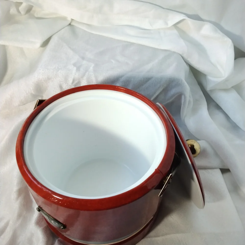 Georges Briard Red Ice Bucket with Brass Handle